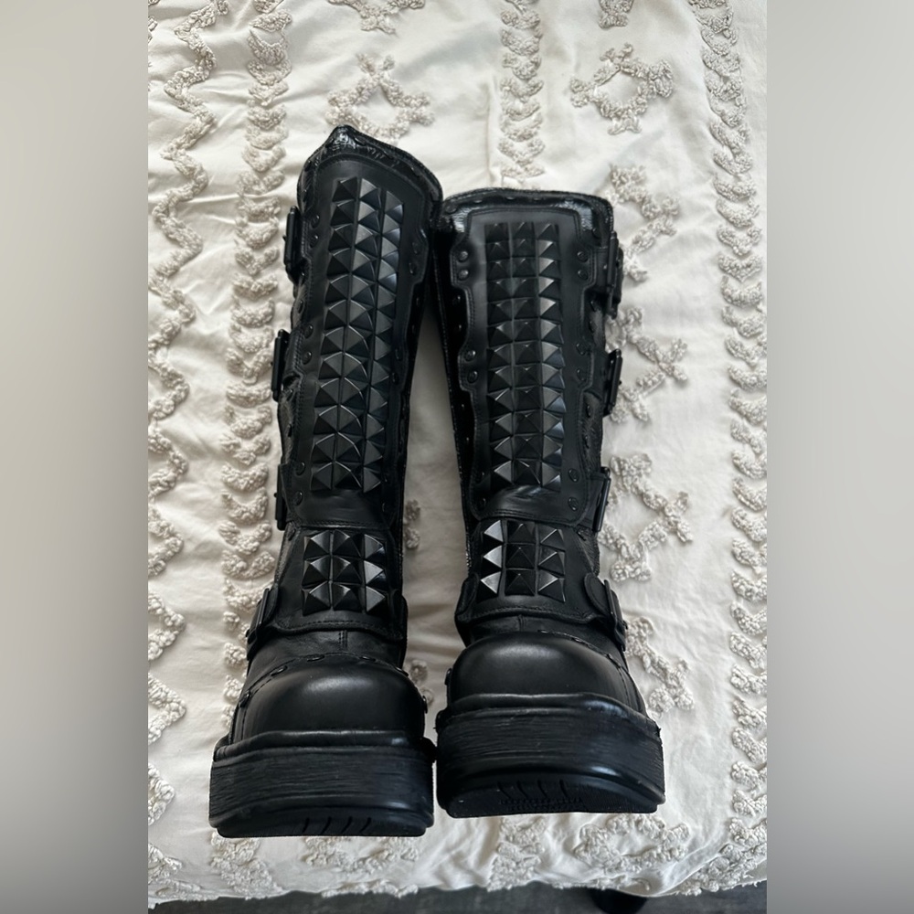 New rock black Italian leather Metallic studded boot - size 39 (US 8) worn once - Picture 8 of 16